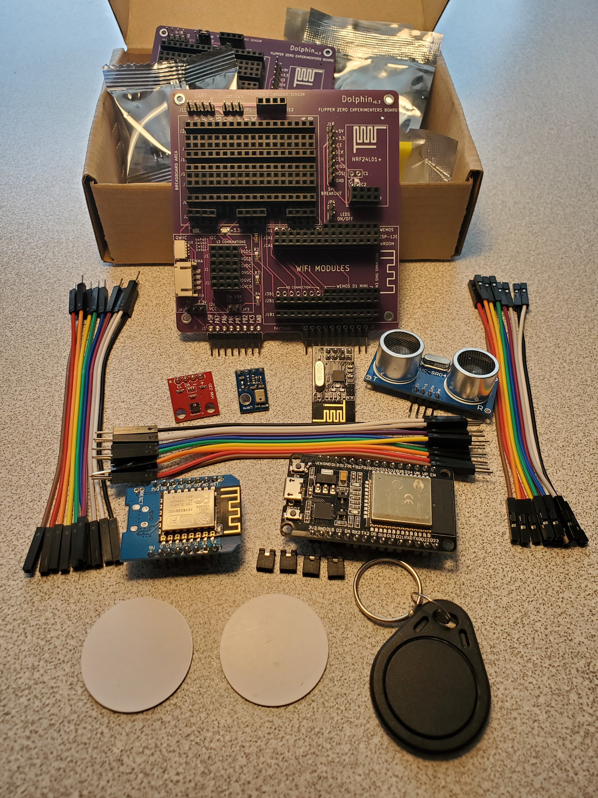 The complete kit shown spread out and what it looks like in the package