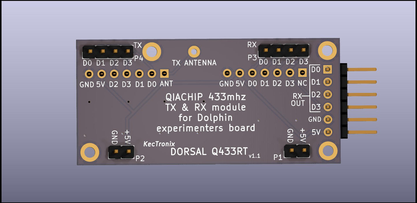 Dorsal Q433RT Dolphin daughterboard for testing 433Mhz Sub-GHz